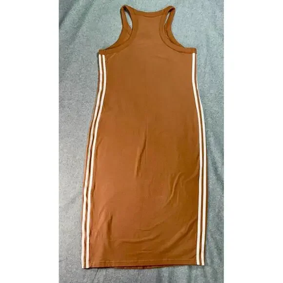 Adidas Womens Dress 1X Brown Tank Racerback Side Stripes Logo Athleisure Stylish - Picture 6 of 6